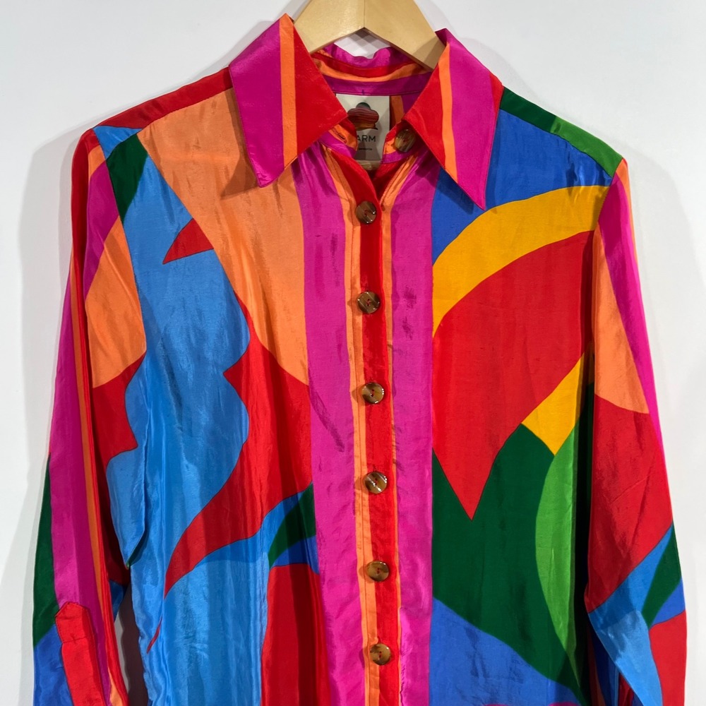 Farm Rio Resort Vibrant Boho Abstract Print Button Down Shirt Womens Small NWT - Picture 3 of 12